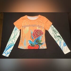 Christian Audigler Graphic Long Sleeve Tattoo Style Top